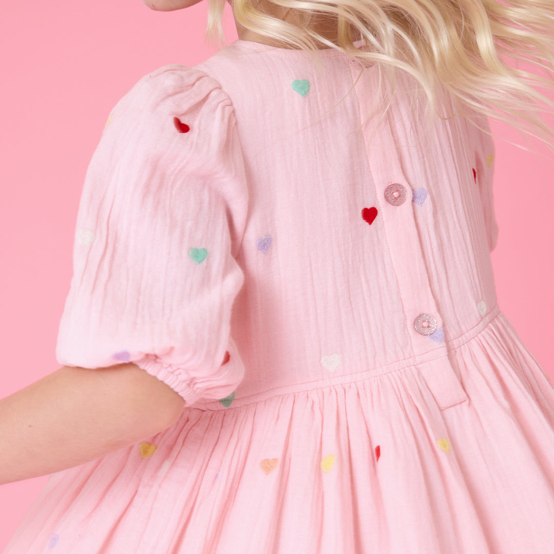 Girls Brooke Dress in Candy Heart Embroidery