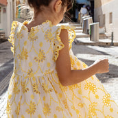 Girls Cynthia Dress - Bright Yellow Eyelet