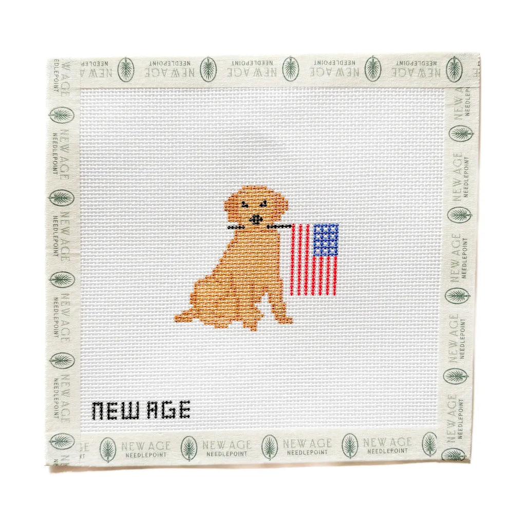 Patriotic Golden Retriever Needlepoint Canvas