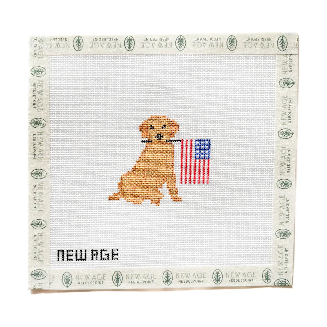 Patriotic Golden Retriever Needlepoint Canvas