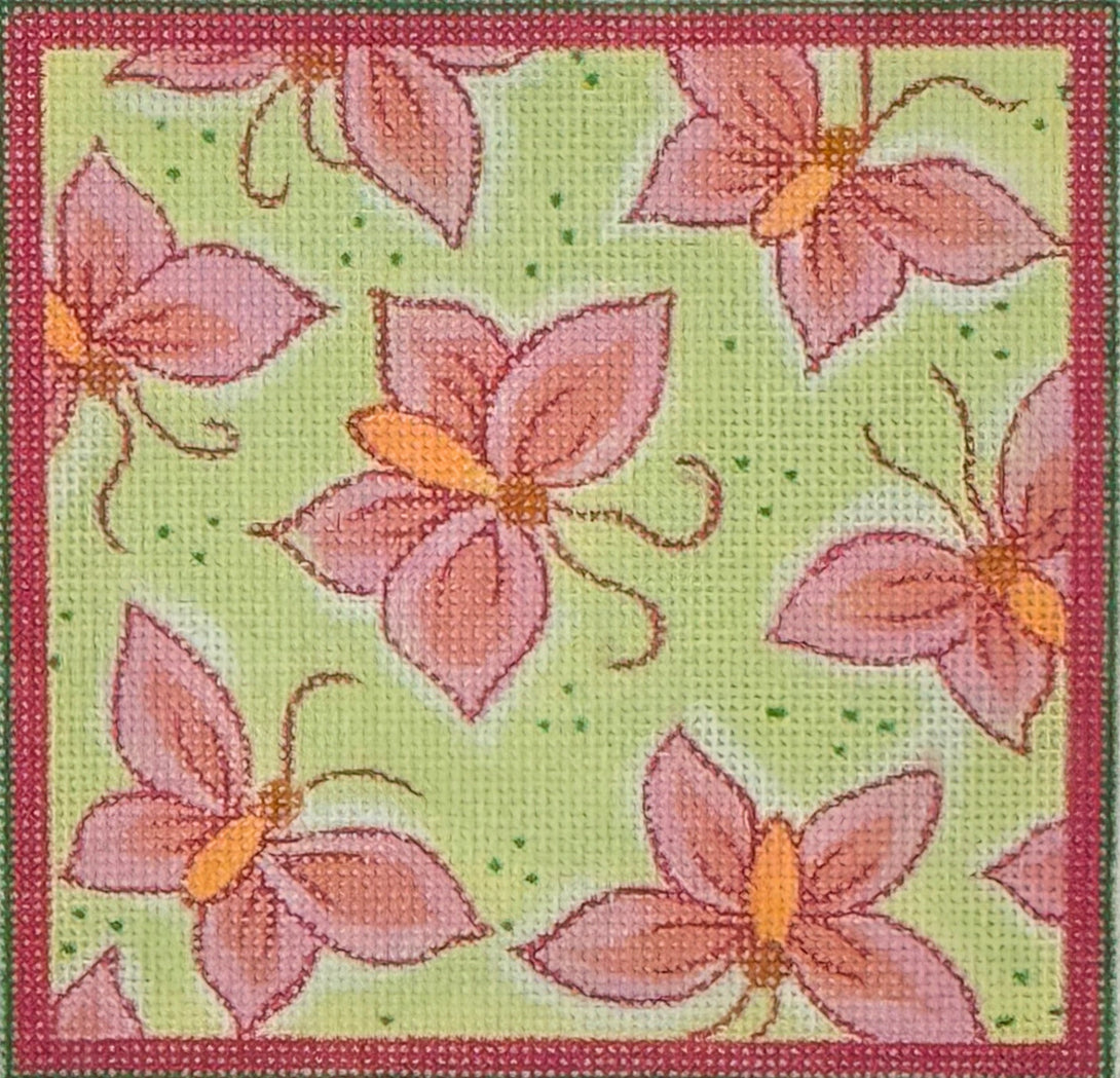 Butterflies Green & Pinks with Tangerine