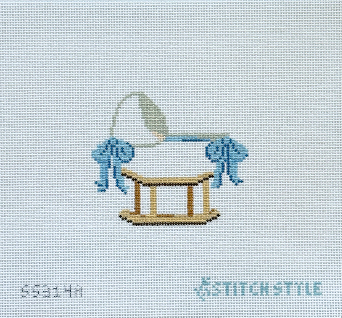 Baby Bassinet with Bows 18 Mesh Needlepoint Canvas Blue