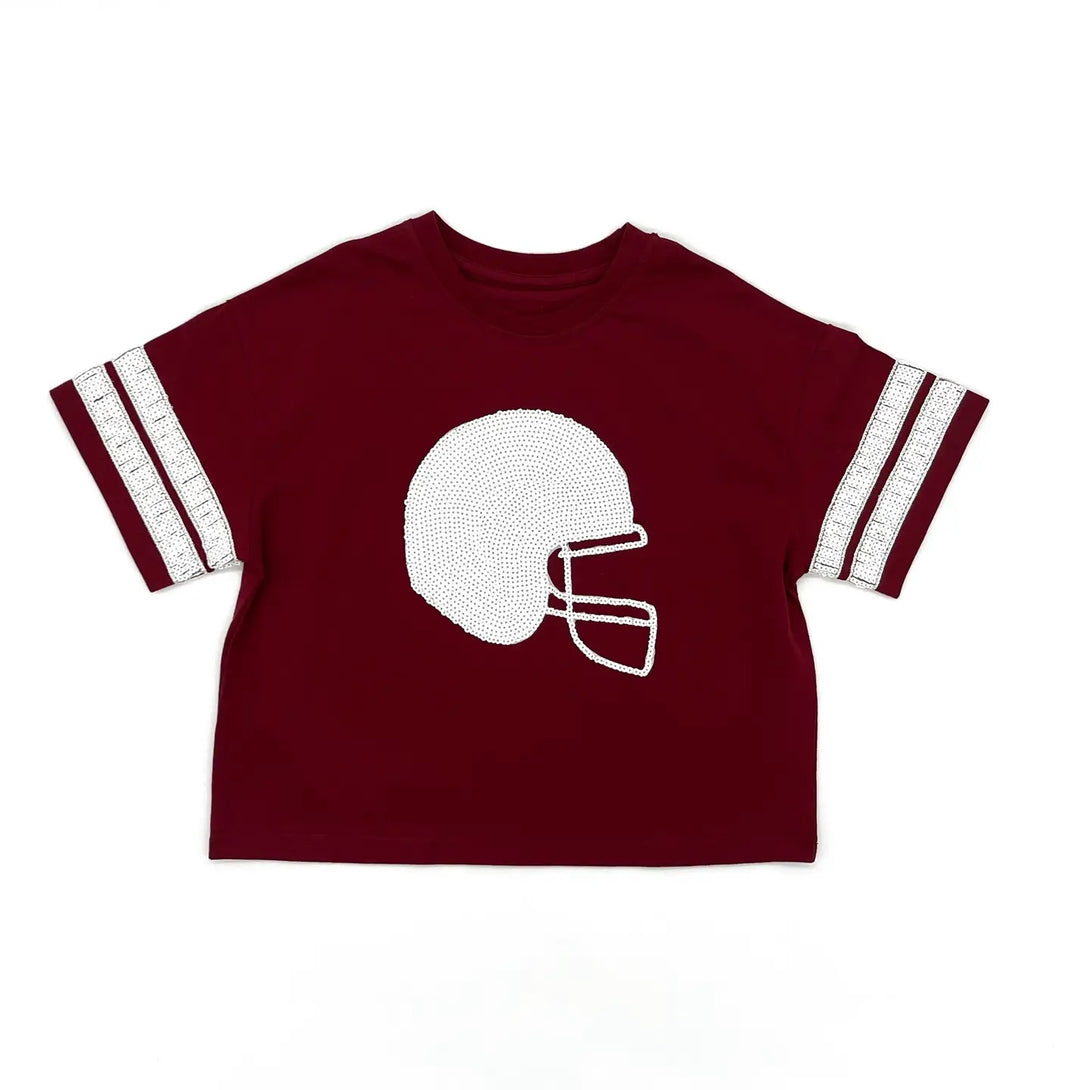 Maroon Sequins Helmet Tee