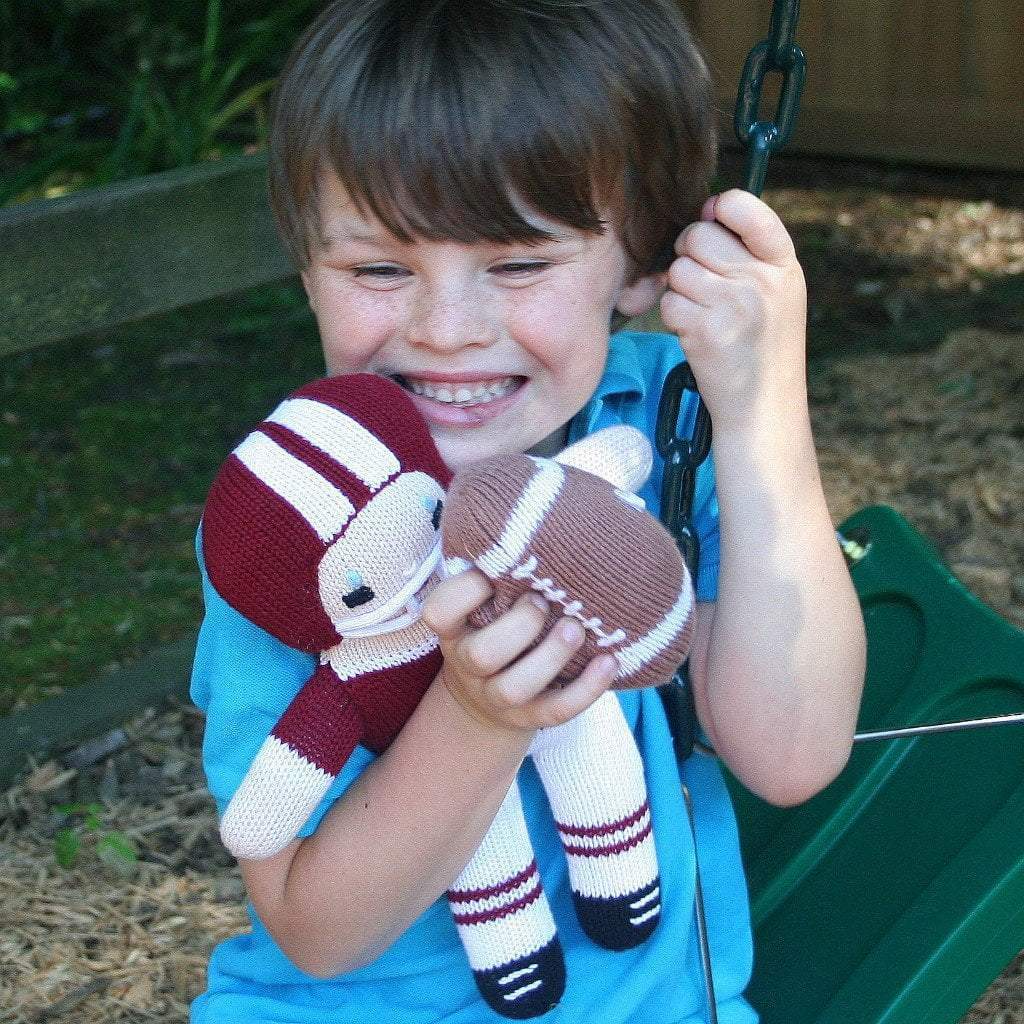 Football Player Knit Doll - Maroon and White