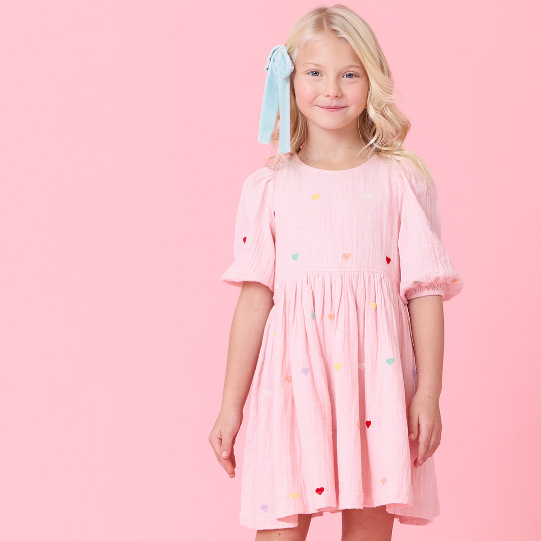 Girls Brooke Dress in Candy Heart Embroidery