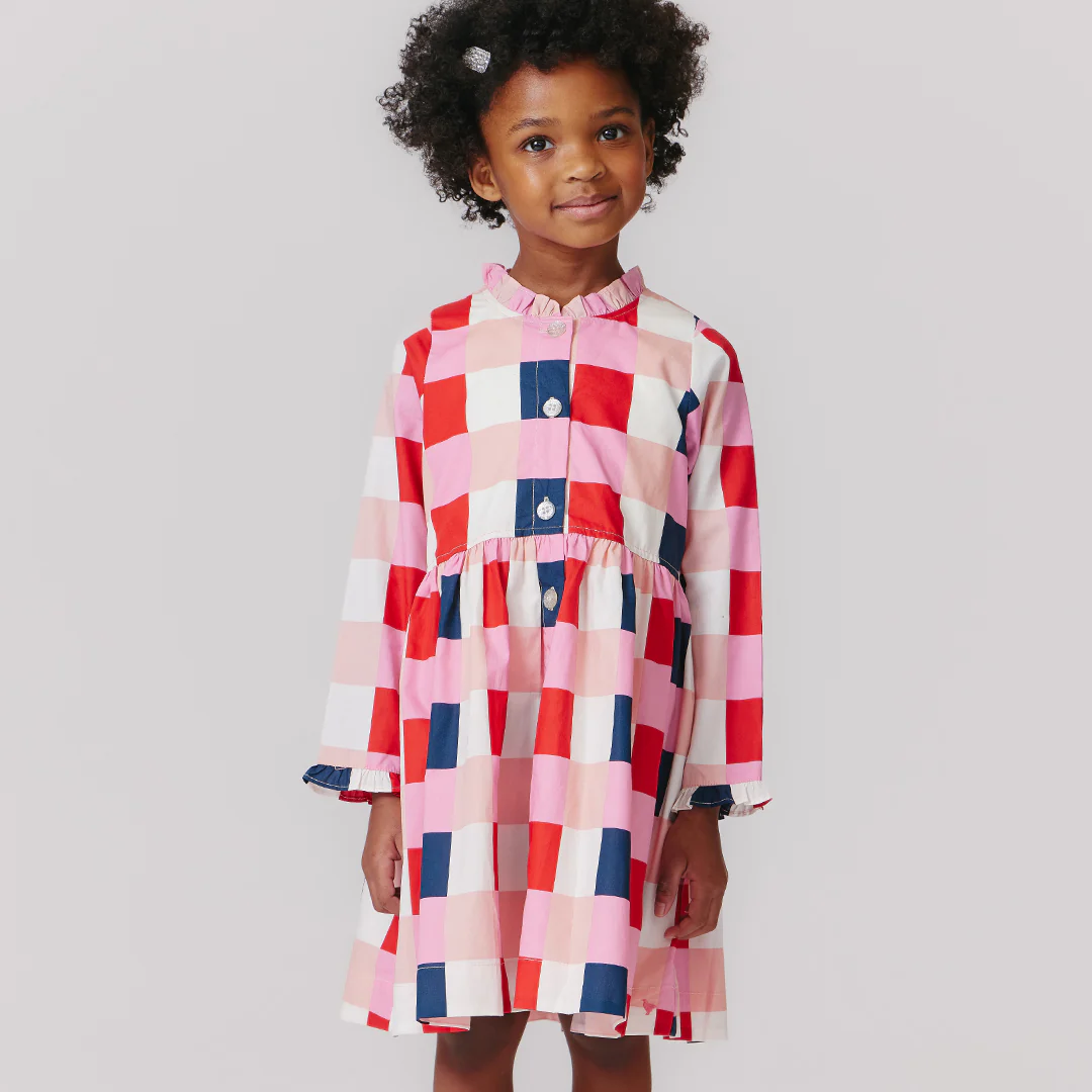 Girls Autumn Dress Navy Red Check