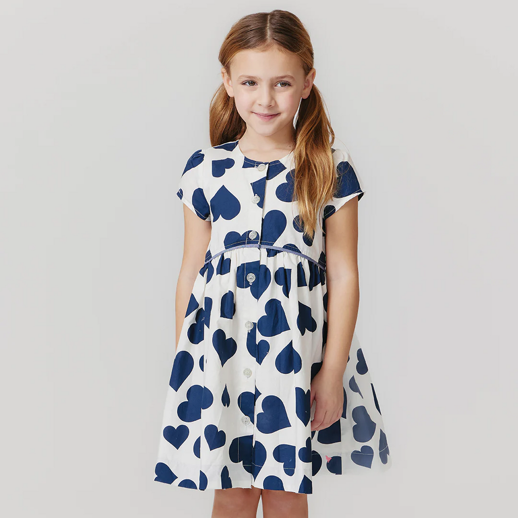 Fatima Dress Navy Tossed Hearts