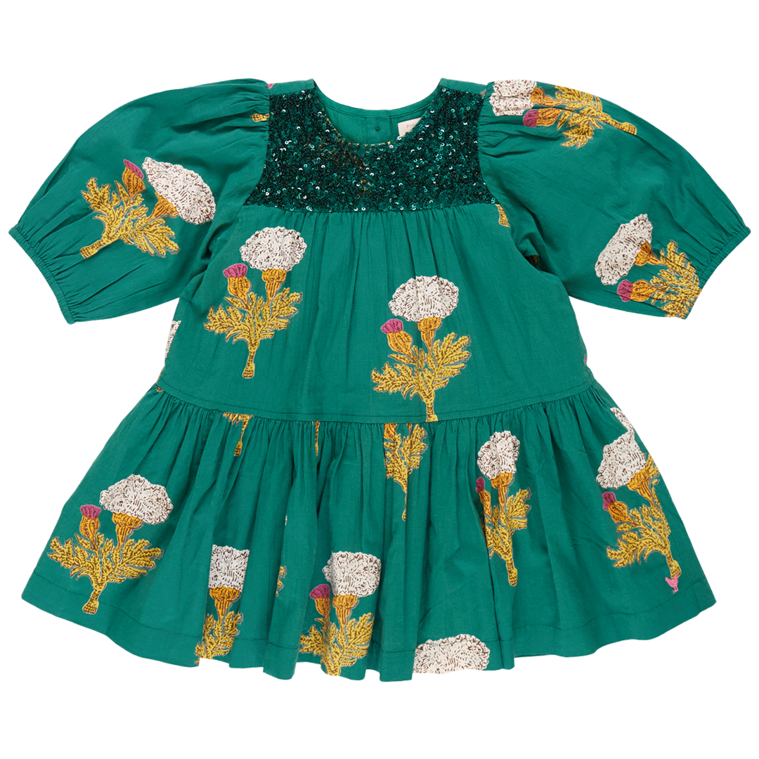 Girls Fiona Dress - Emerald Marigold