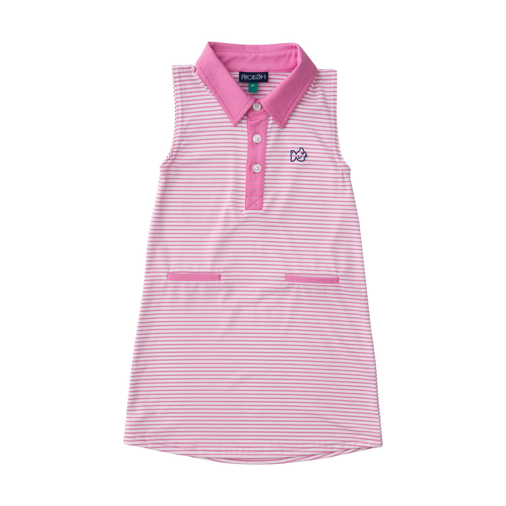 Girl's Sleeveless Performance Polo Dress in Fuchsia Pink Stripe PRE-ORDER