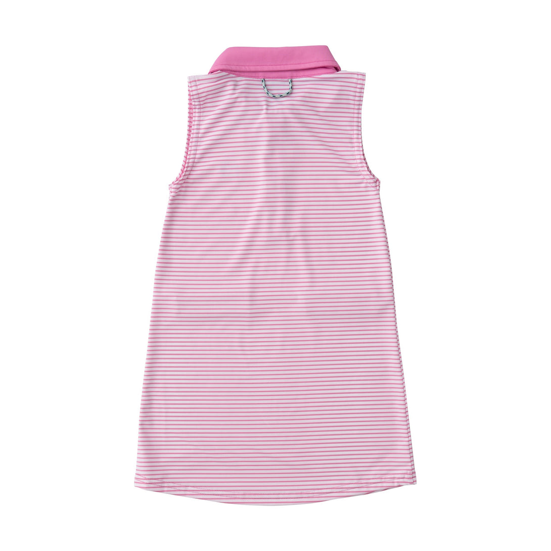 Girls' Sleeveless Performance Polo Dress in Fuchsia Pink Stripe PRE-ORDER