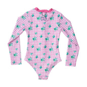 Girls' Surf and Turf Swimsuit in Fuchsia Pink Gingham Turtle PRE-ORDER