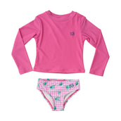 Girls' Reef Rashguard in Fuchsia Pink Gingham Turtle