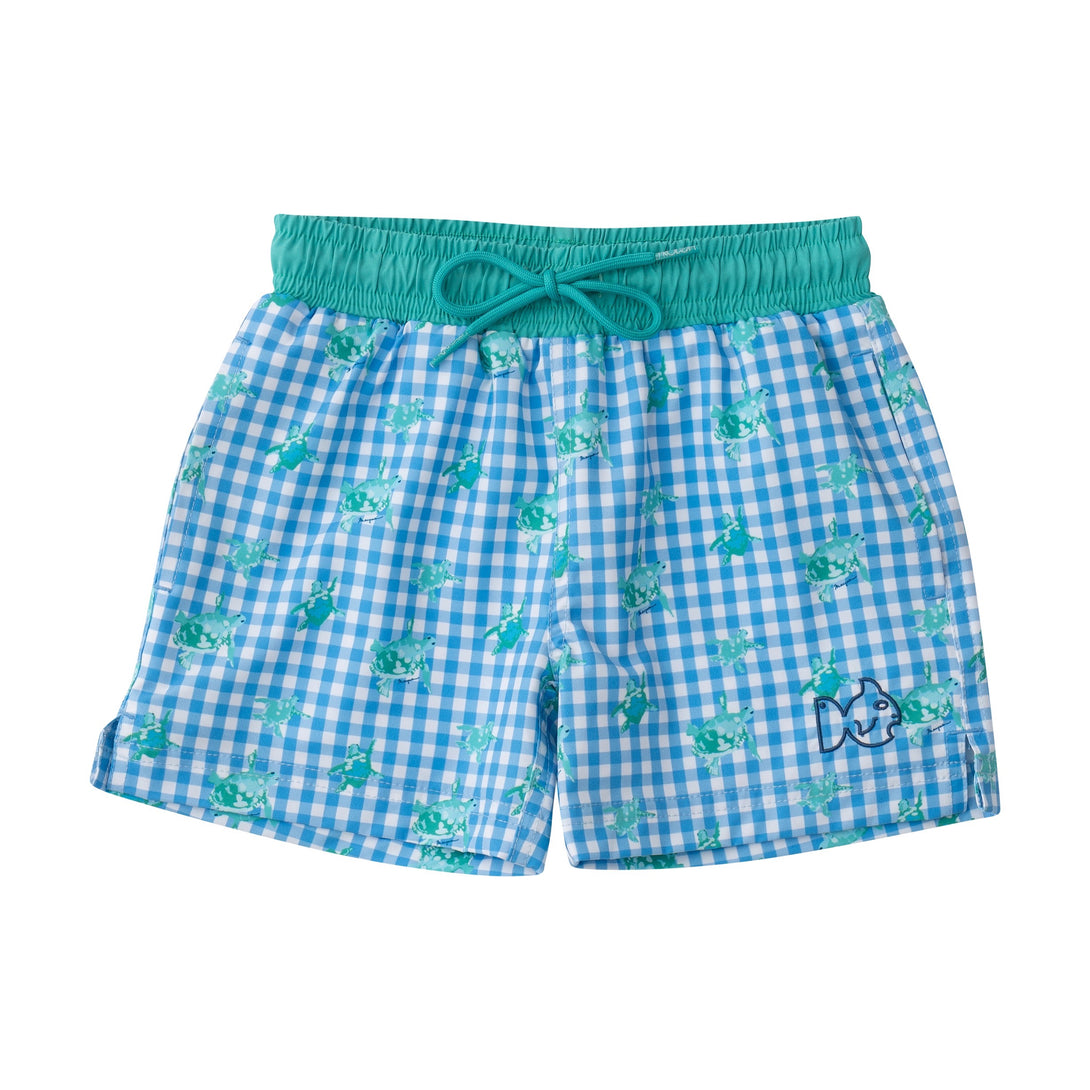 Boys' Boogie Board Swim Trunk in Marina Gingham Turtle