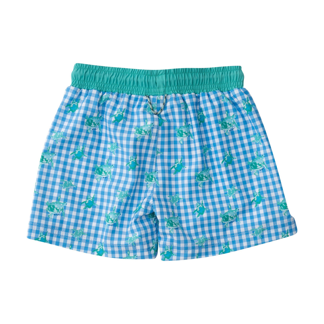 Boys' Boogie Board Swim Trunk in Marina Gingham Turtle