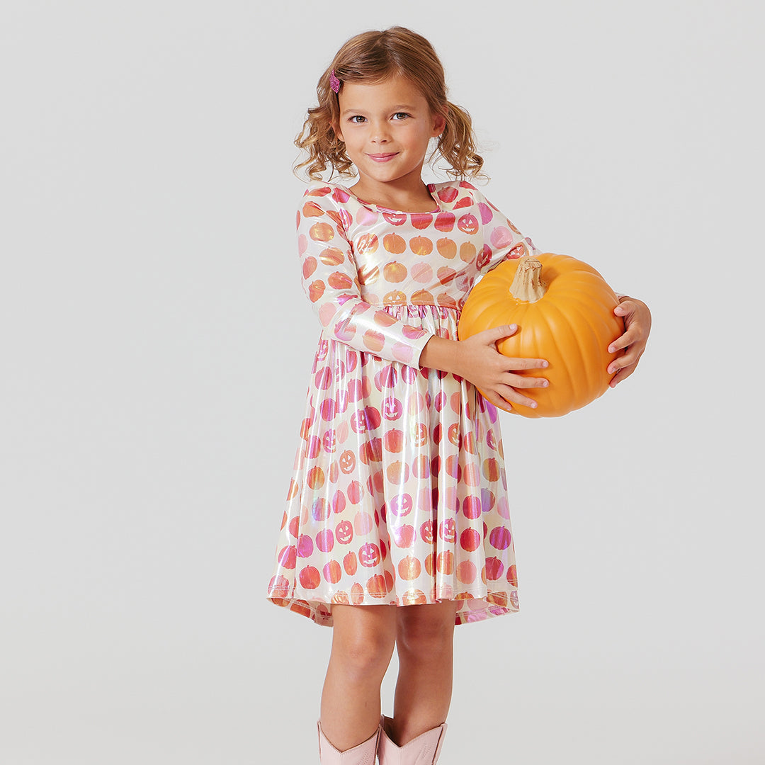 Girls Lame Steph Dress Pumpkins