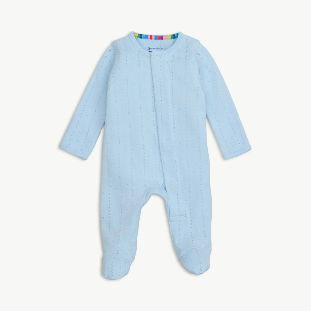 Love Lines Blue Organic Pointelle Footie