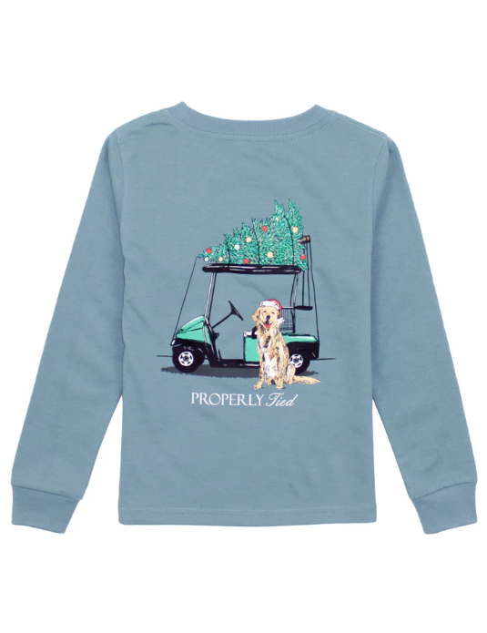 Boys Santa's Caddy Long Sleeve in Steel Blue