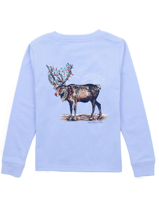 Boys Reindeer Long Sleeve in Light Blue