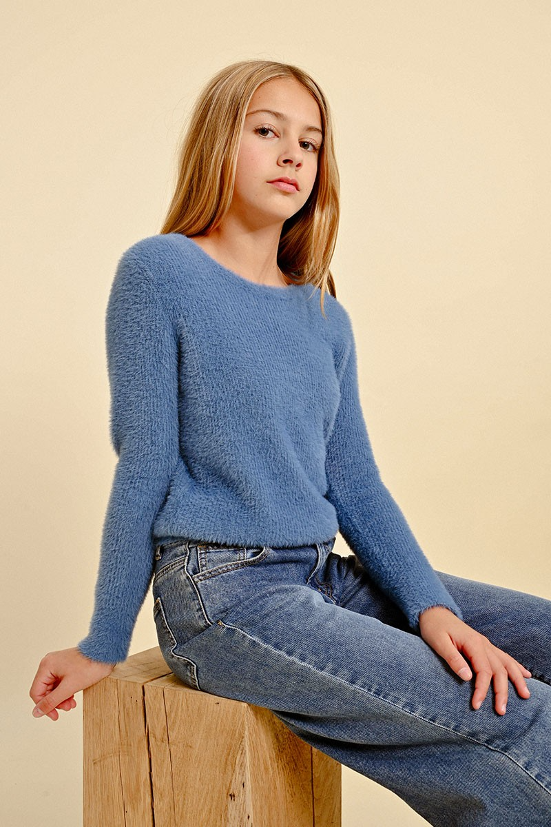 Girl Knitted Sweater in Denim Blue