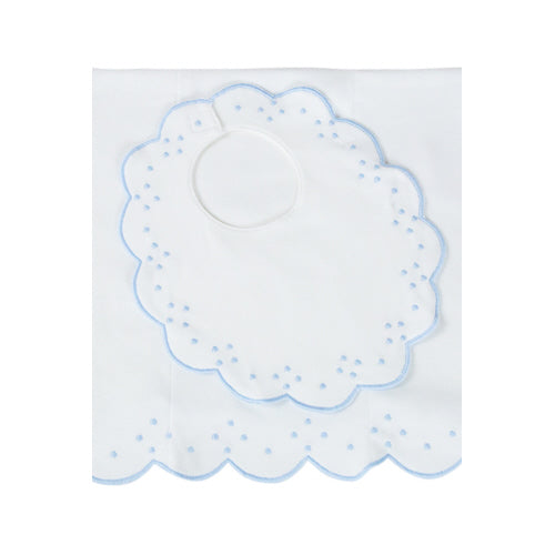 Scallop Dot Bib and Burp Set Blue