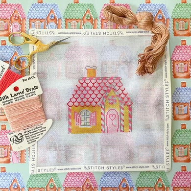 Emily Quigley Pink Gingerbread House Needlepoint Canvas
