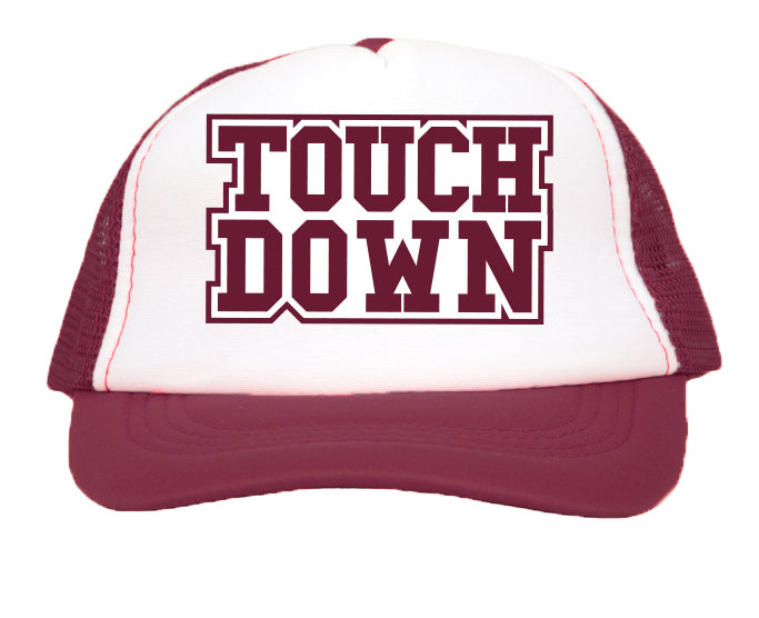 Maroon Touchdown Rhinestone Patch on Maroon Trucker Youth PRE-ORDER