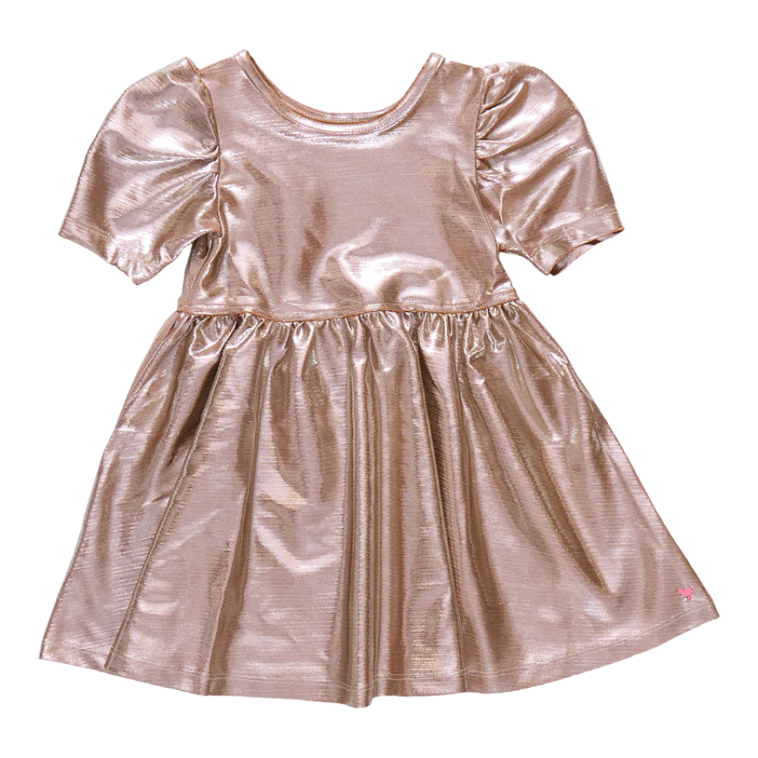 Girls Lame Laurie Dress - Champagne