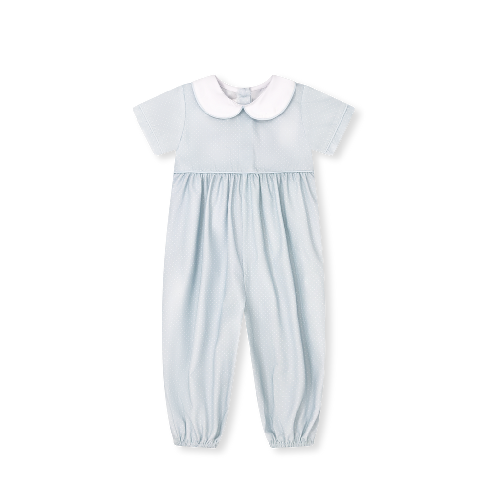 Rover Romper in Bellevue Blue Bitty Dot