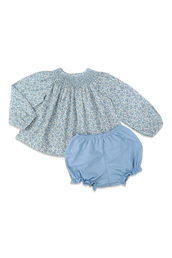 Long Sleeve Millie Set Crysanthemum Floral and Blue Corduroy