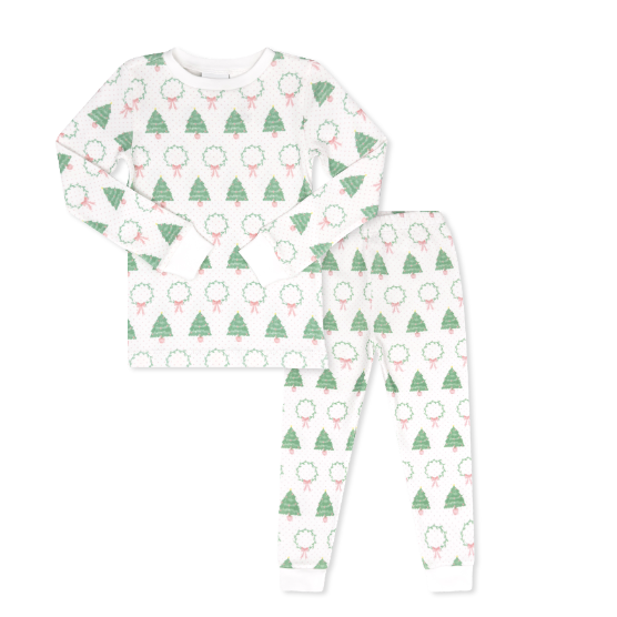 Sweet Pea PJ Set in Oh Christmas Tree, Park White