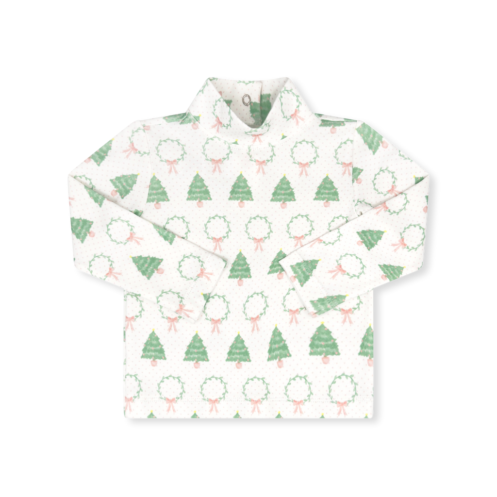 Tiny Tot Turtleneck in Oh Christmas Tree, Pink