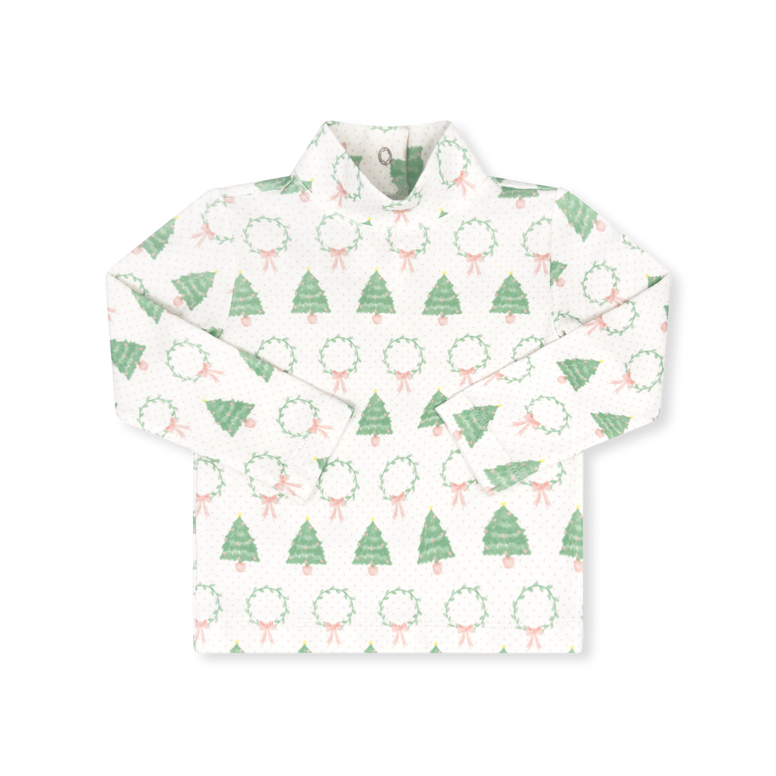 Tiny Tot Turtleneck in Oh Christmas Tree, Pink