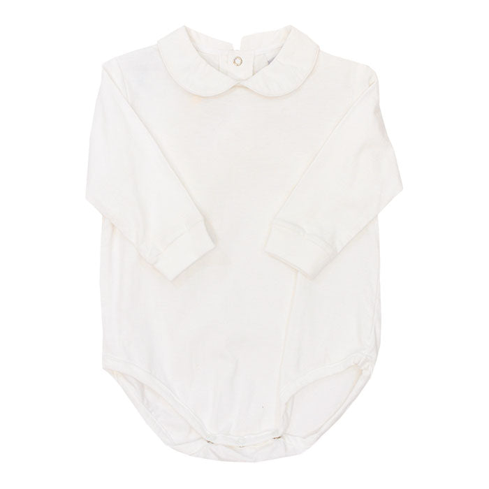 White Knit White Trim Boys Long Sleeve Onesie