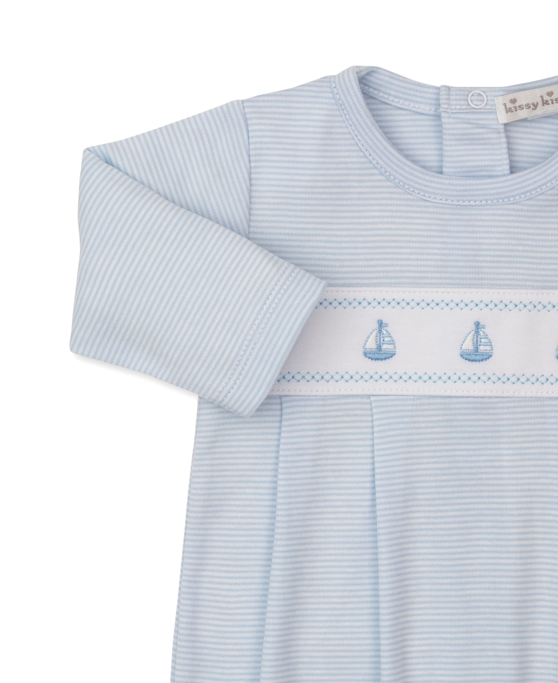 Classic Treasures Blue Stripe Sack with Embroidered Sailboats