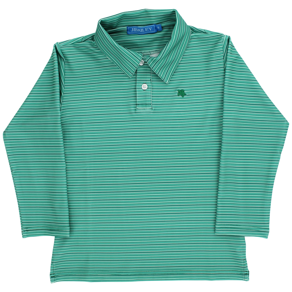 Long Sleeve Striped Performance Polo - Spruce PRE-ORDER