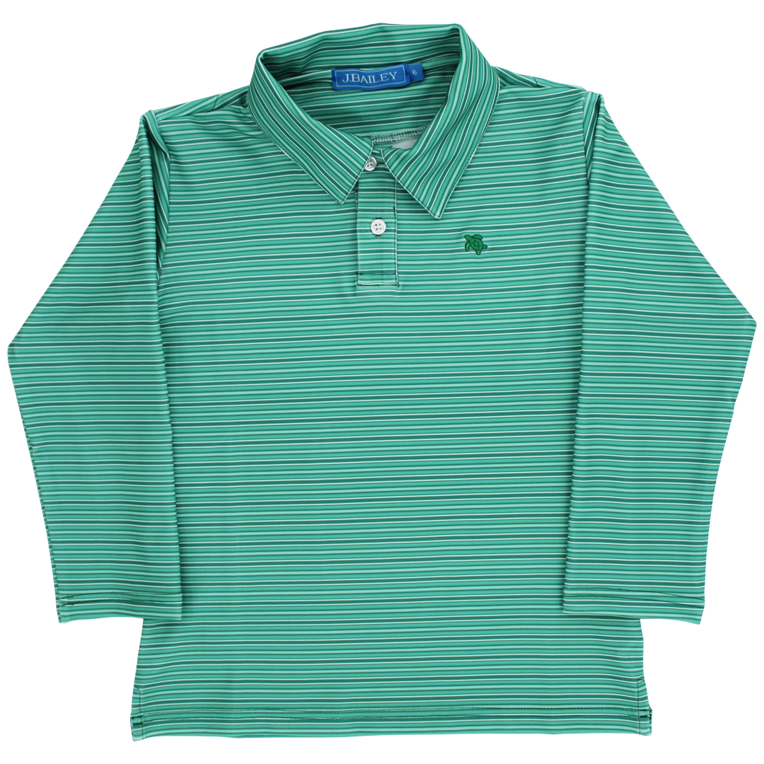 Long Sleeve Striped Performance Polo - Spruce PRE-ORDER