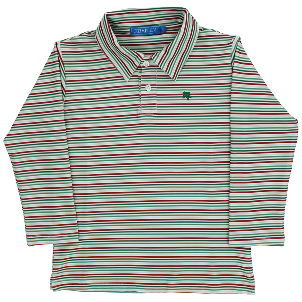 Long Sleeve Striped Performance Polo - Holly PRE-ORDER