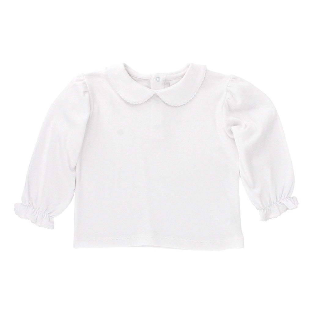 White Knit Girls Long Sleeve Shirt Button Back