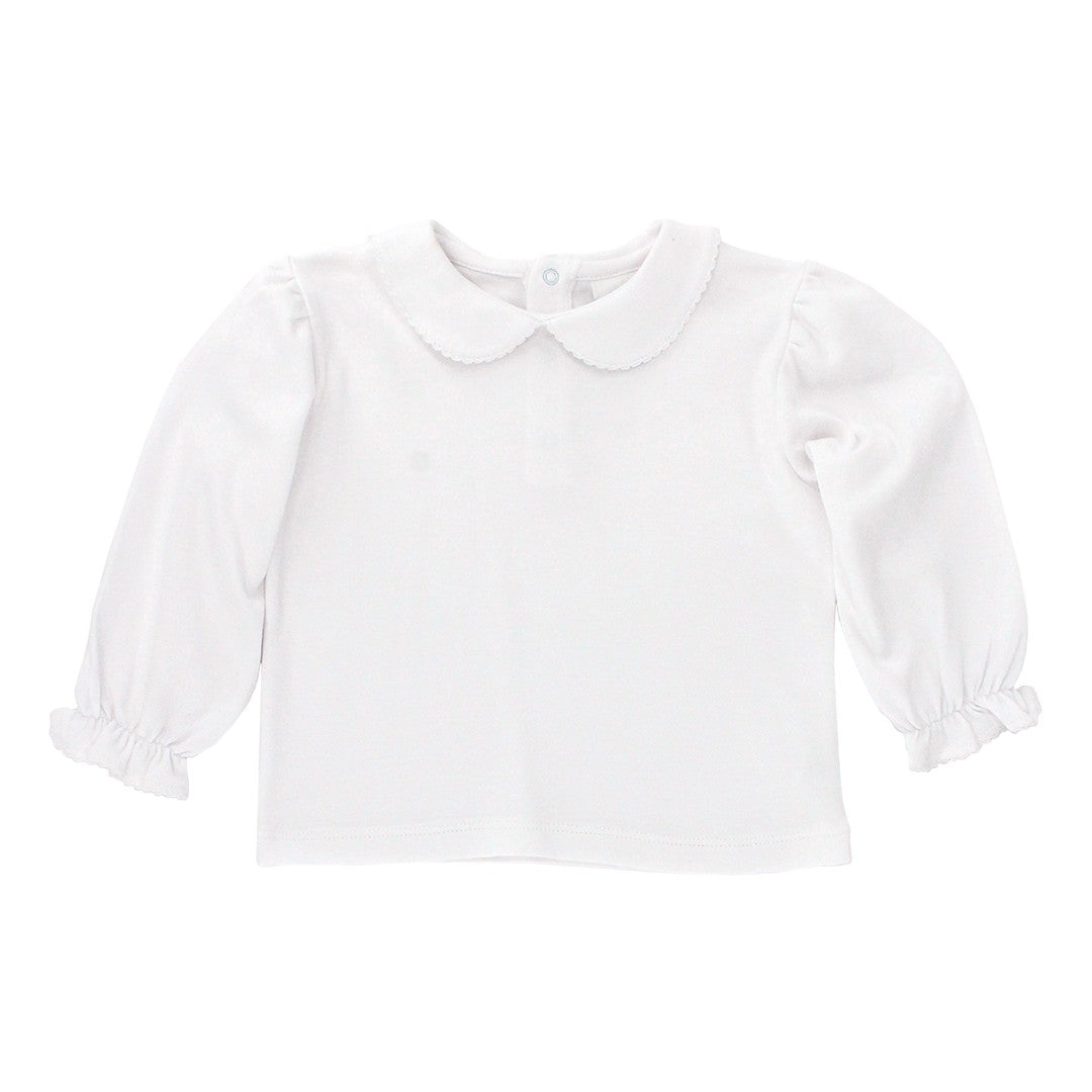 White Knit Girls Long Sleeve Shirt Button Back
