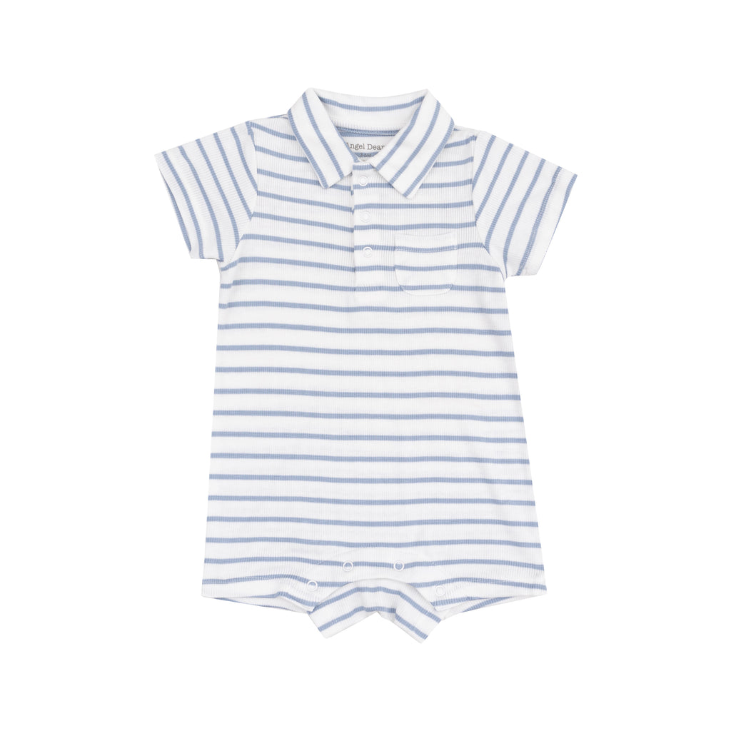 French Stripe Dusty Blue Polo Shortie