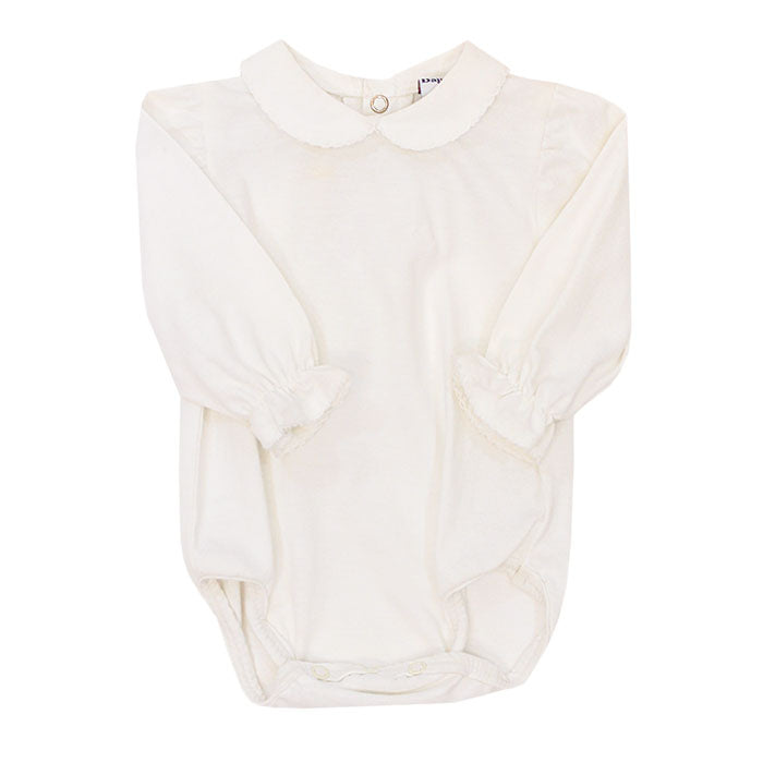 White Knit White Trim Girls Long Sleeve Onesie