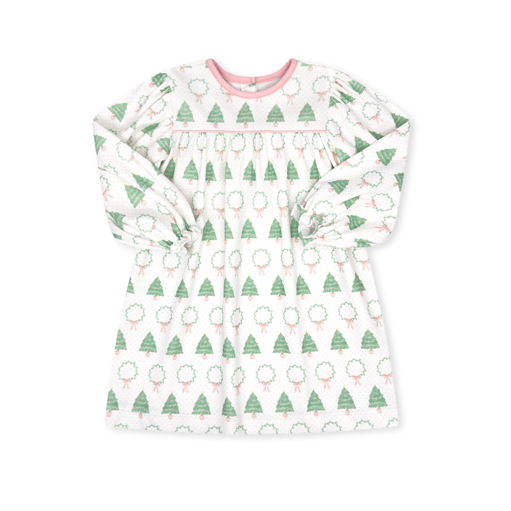 Mother May I Dress Long Sleeve in Oh Christmas Tree, Pensacola Pink