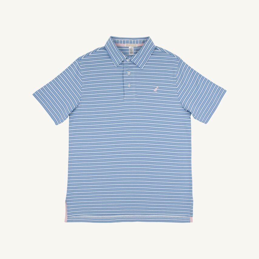Prim and Proper Polo Sumner County Stripe Sunrise Blvd Blue Palm Beach Pink