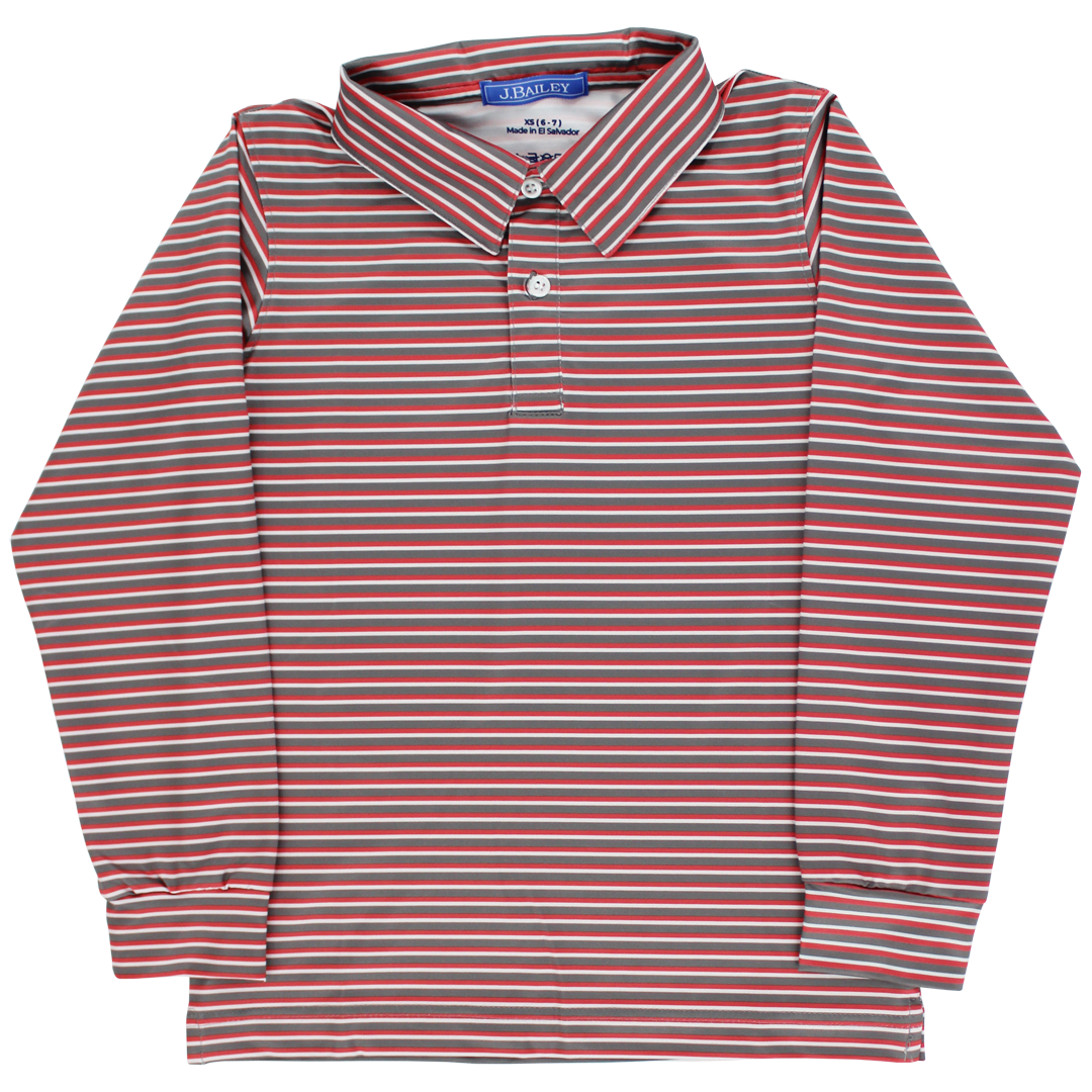 Long Sleeve Striped Performance Polo - Canyon PRE-ORDER