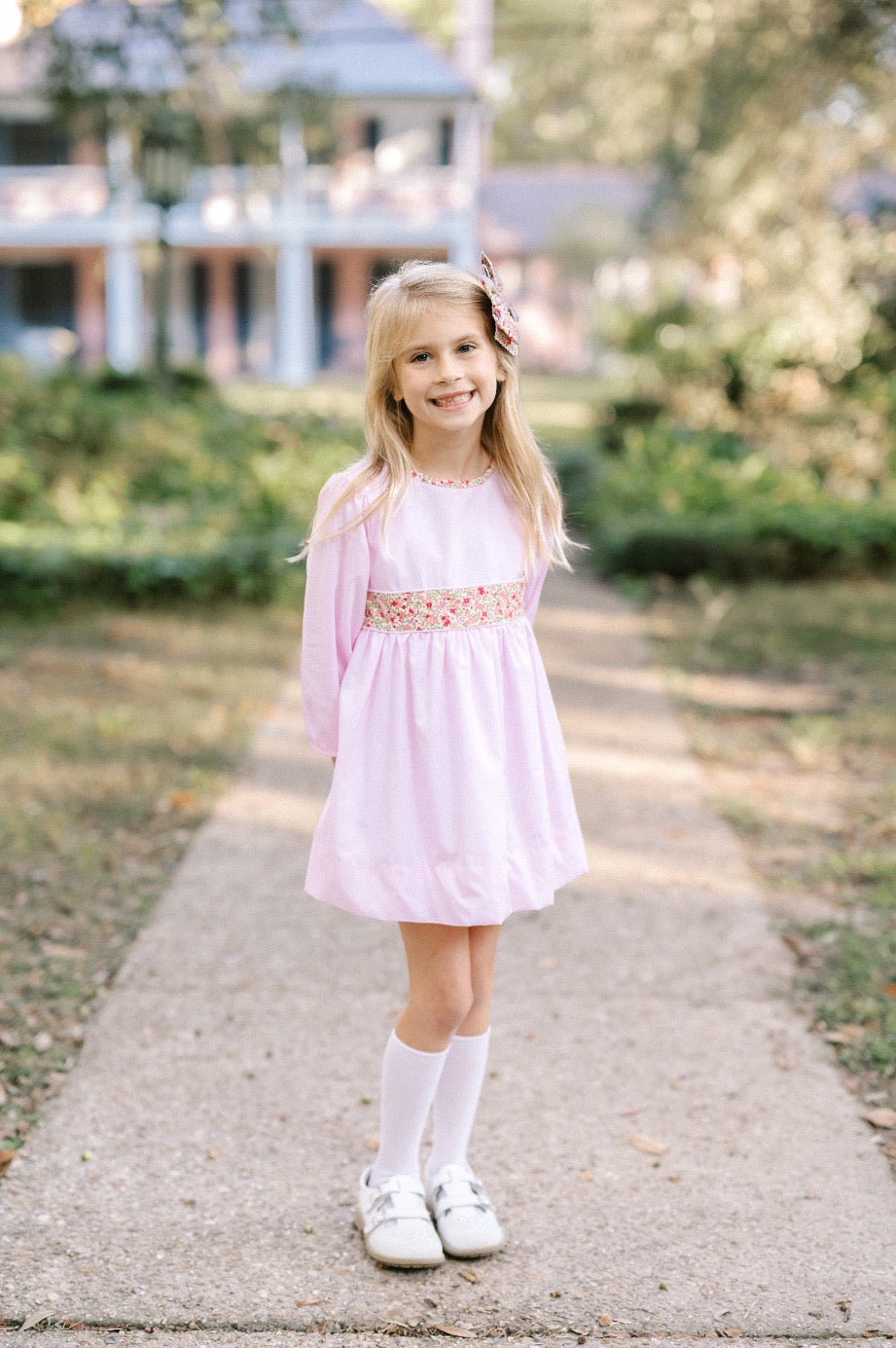 Blissful Band Dress Long Sleeve in Palmer Pink, Autumn Meadow Floral