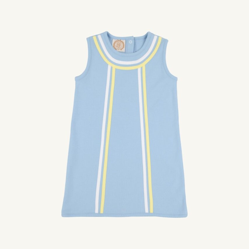 Annie Apron Dress- Heavy Weight Knit Beale Street Blue/Worth Ave White/Lake Worth Yellow
