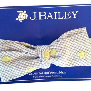 Johnny Blue with Lime Fish Embroidery Bow Tie