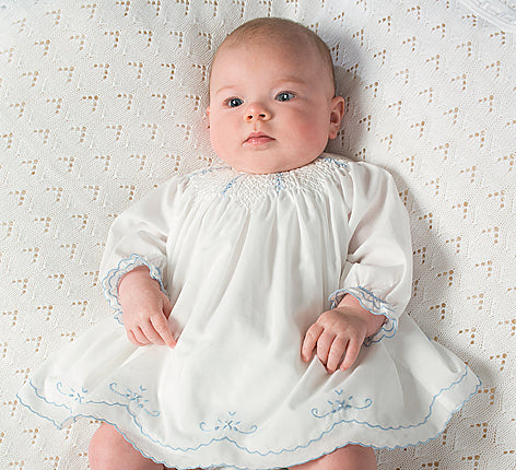 White and Blue Smocked Dress