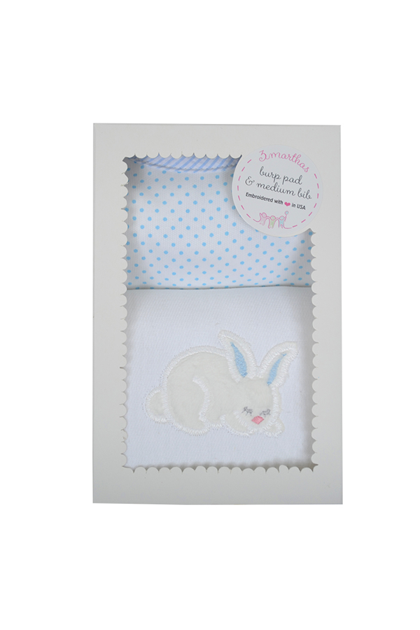 Blue Bunny Medium Bib and Burp Box Set