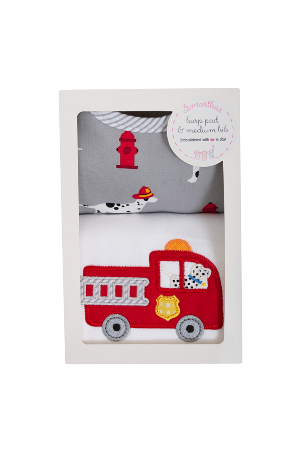 Firetruck Medium Bib and Burp Box Set